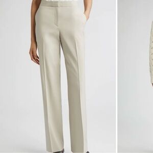 Lafayette 148 New York Irving Straight Leg Wool Trousers in Khaki Size 10